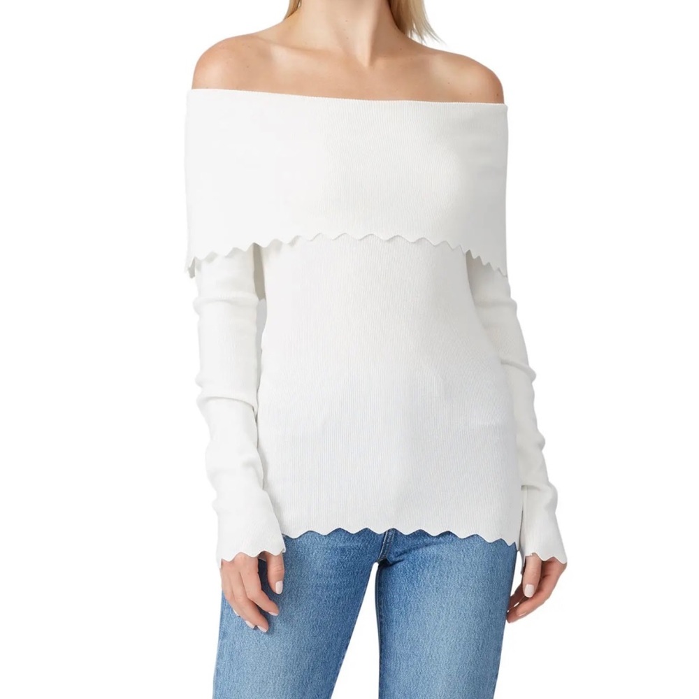 Milly Foldover Scallop Sweater Women Small (Tiny hole)